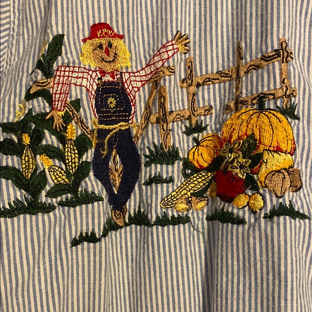 Fall/Halloween theme Striped Shirt with Embroidered design - Picture 2 of 6